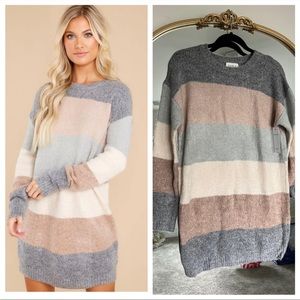 Fable Neutral Striped Sweater Dress. Only worn for photo/try on.